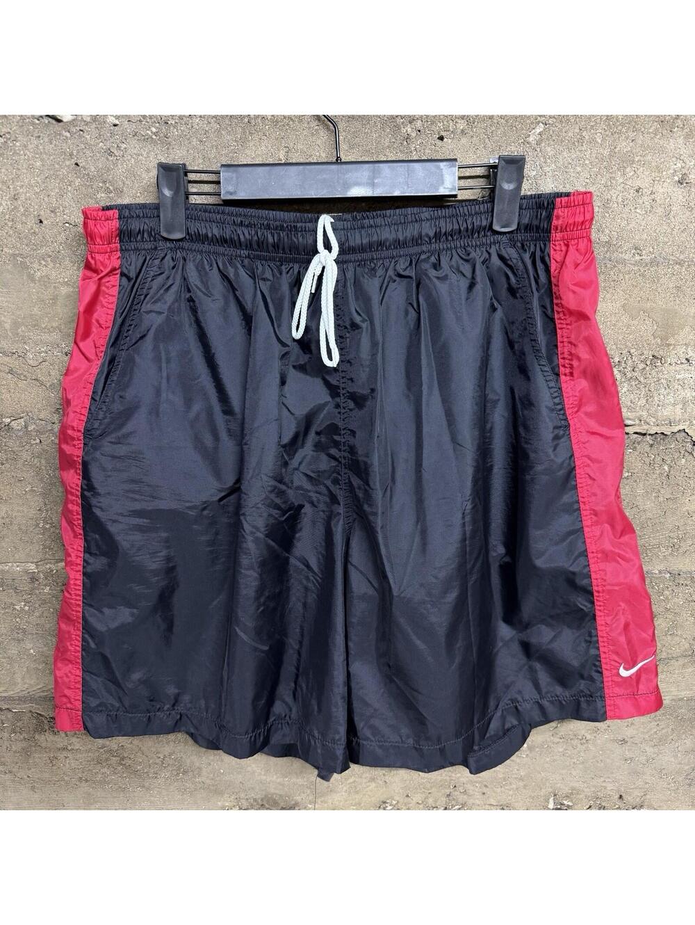 Vintage Nike Swoosh Shorts XL Black Red Mesh Lined 90s Made in Taiwan